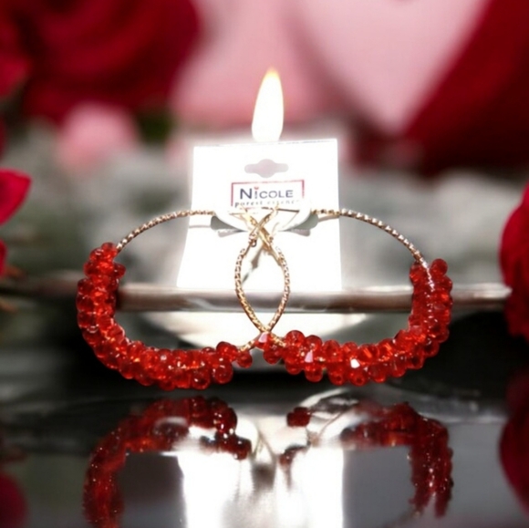 3 for $15 Red / Gold Hoop Earrings - Picture 2 of 3